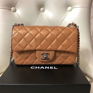 New Chanel mini caramel gold washed caviar SHW bag